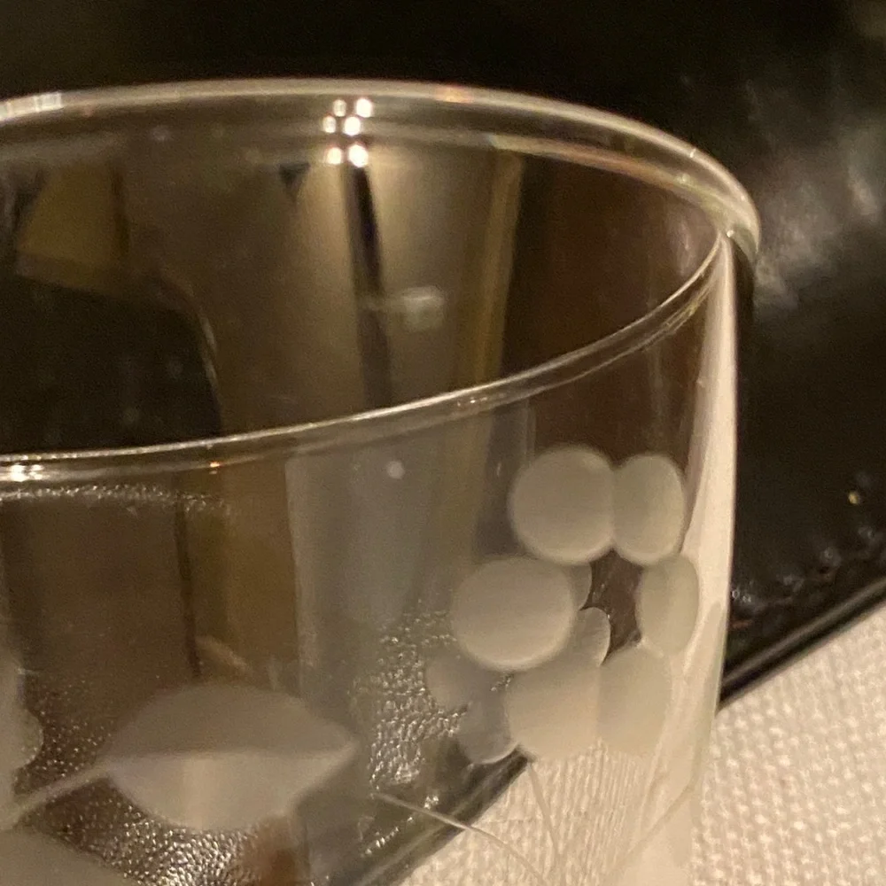 Set of 6 Vintage 1950’s/60’s Anchor Hocking ‘Boopie’ 4oz Goblets Floral Etching - Picture 4 of 5